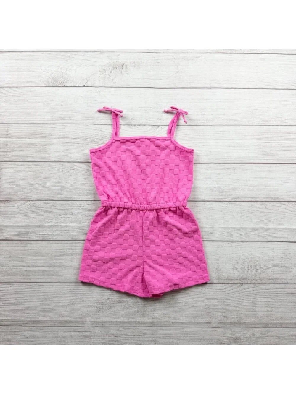 Bmagical By Btween Pink Tie Strap Sleeveless Girls Romper Textured Design 6 - Picture 1 of 4